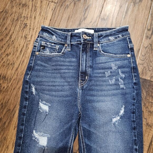 Kancan Skinny Jeans Womens Size 25 Dark Blue Denim Distressed, Style KC9181D - Picture 3 of 5